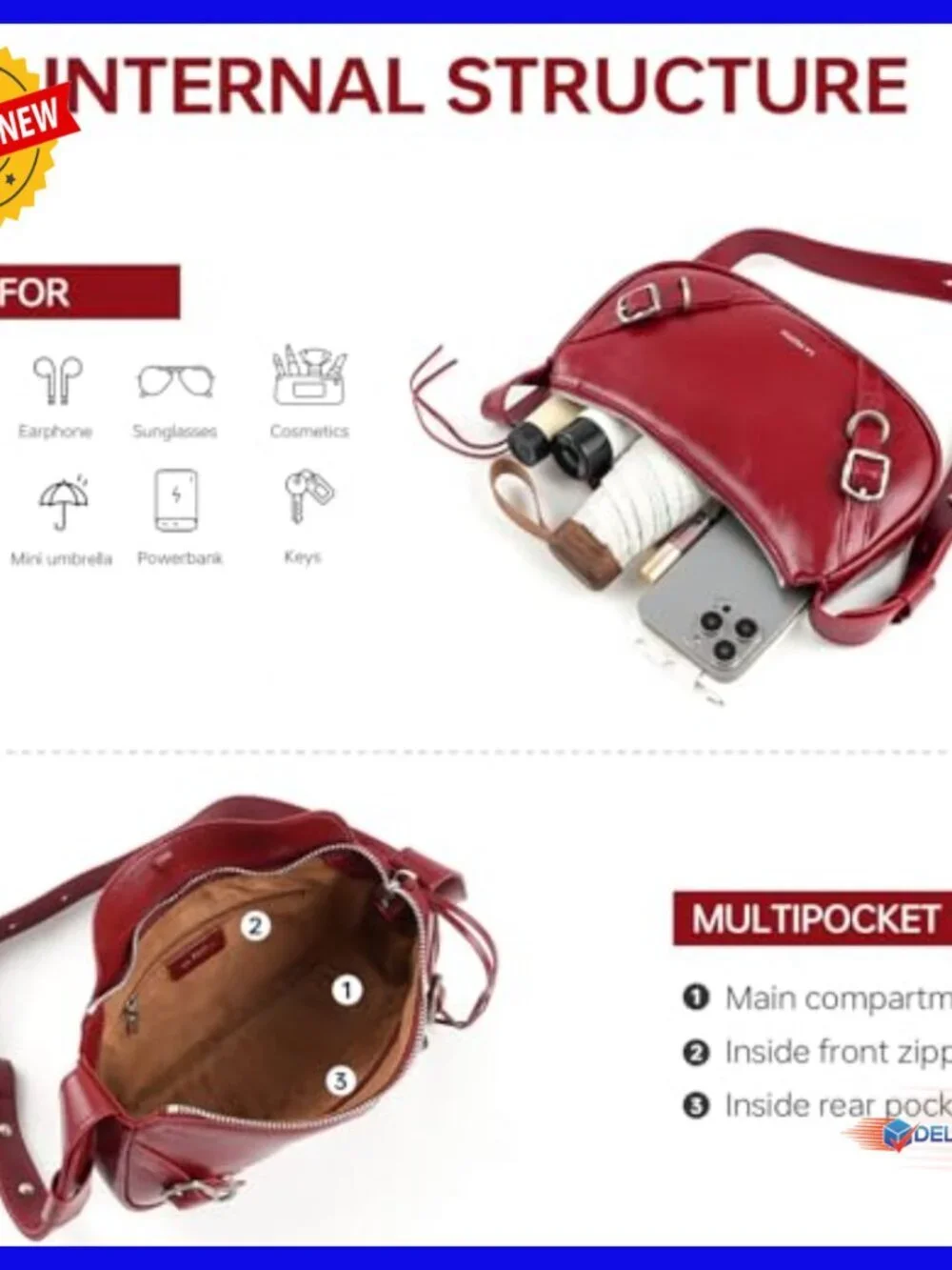 Split Leather Hobo Shoulder Bag with Adjustable Strap, Zipper Closure